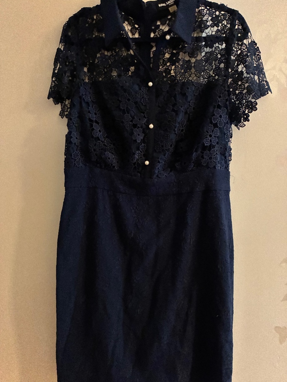Karl Lagerfeld Navy Lacy Sheath Dress Size 12